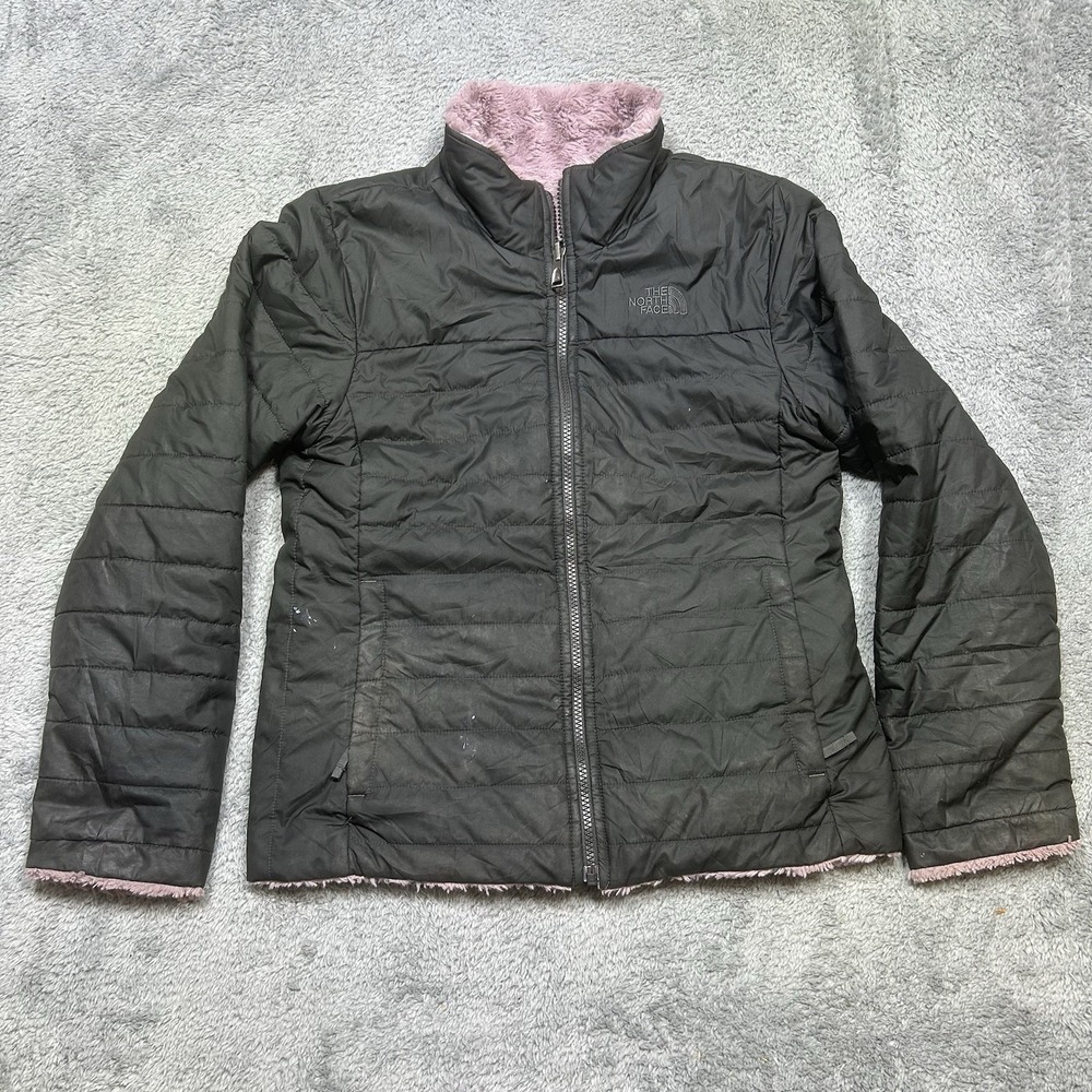 The North Face Reversible‎ Mossbud Swirl Jacket Girls L Black Purple *STAINS